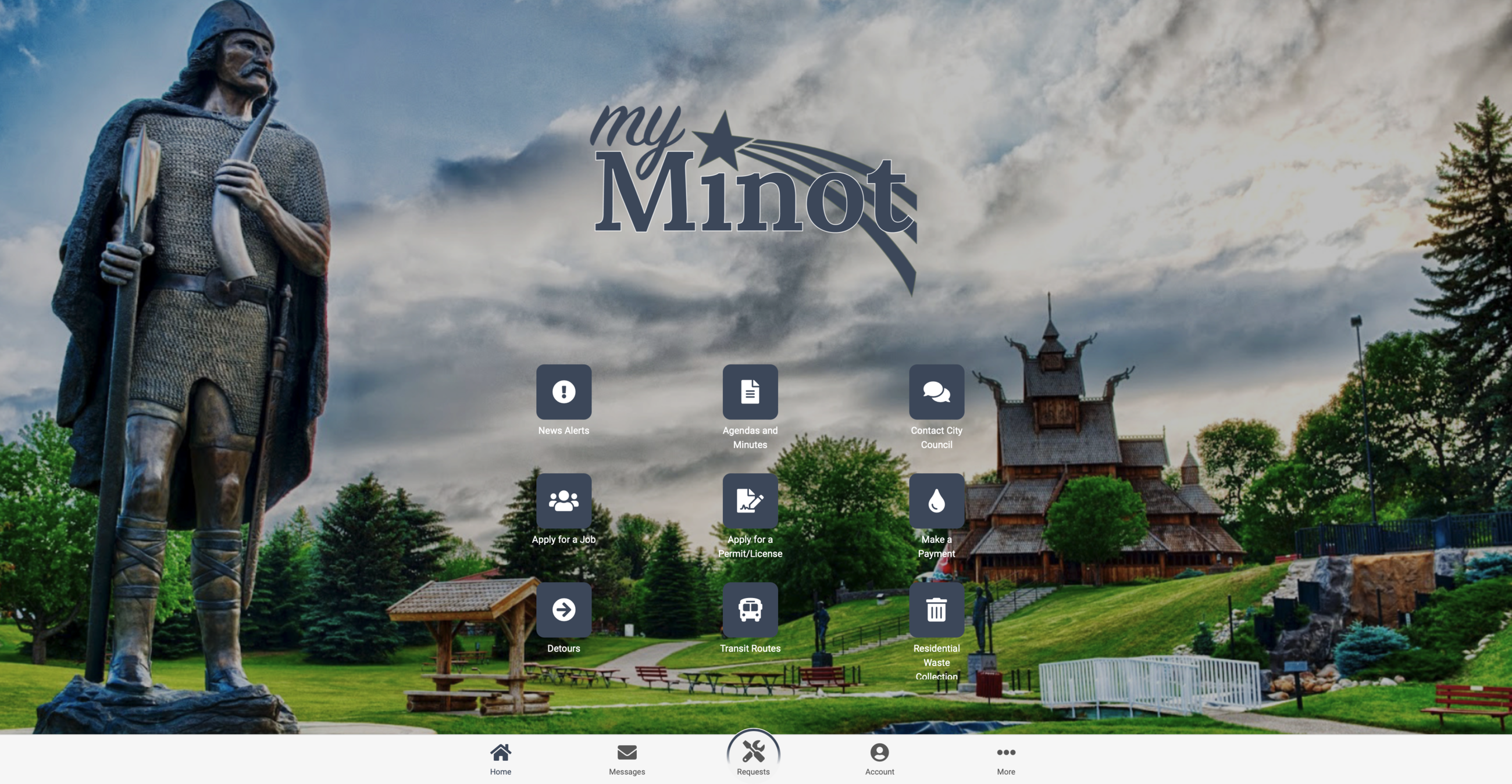 Homepage of the myMinot App for request and concern reporting